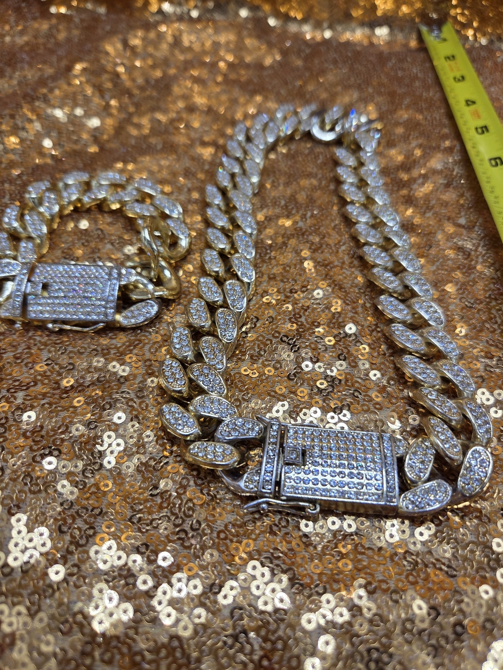 Paved Cuban Link Necklace Set in Gold Tone